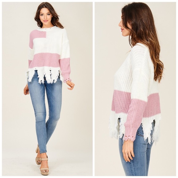 🛍FLASH!! ⚡️⚡️Distressed Color Block Sweater - Picture 6 of 7